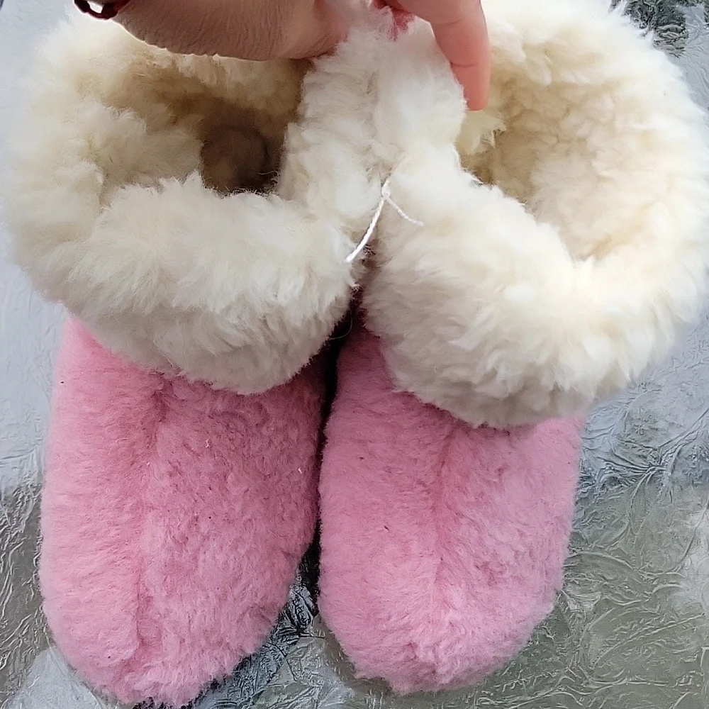Wool Sherpa Sheepskin Eluna Sleepers Ankle Booties Pink White New